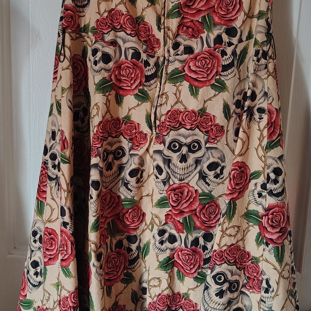 Strapless Dress with Red Rose and Skull Design